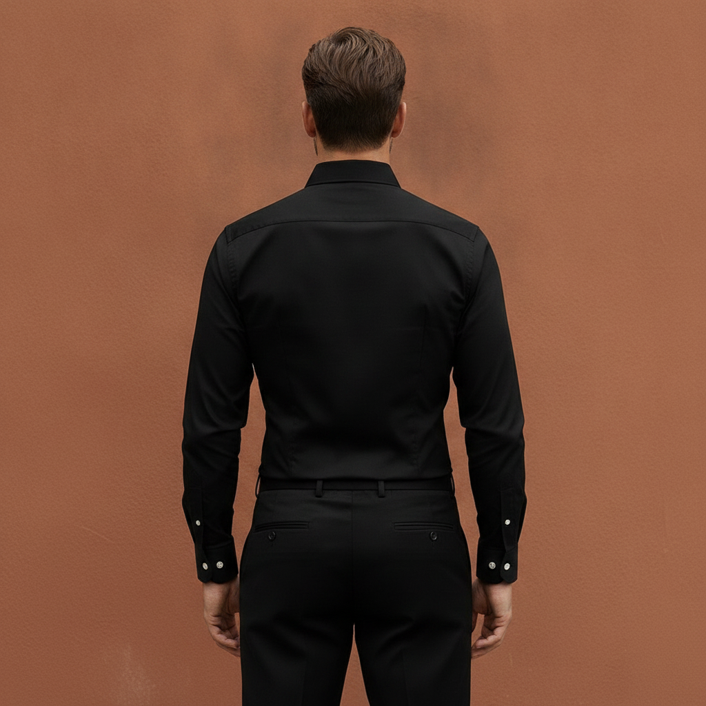 Men's Long-Sleeve Button-Up Shirt with Contrast Buttons