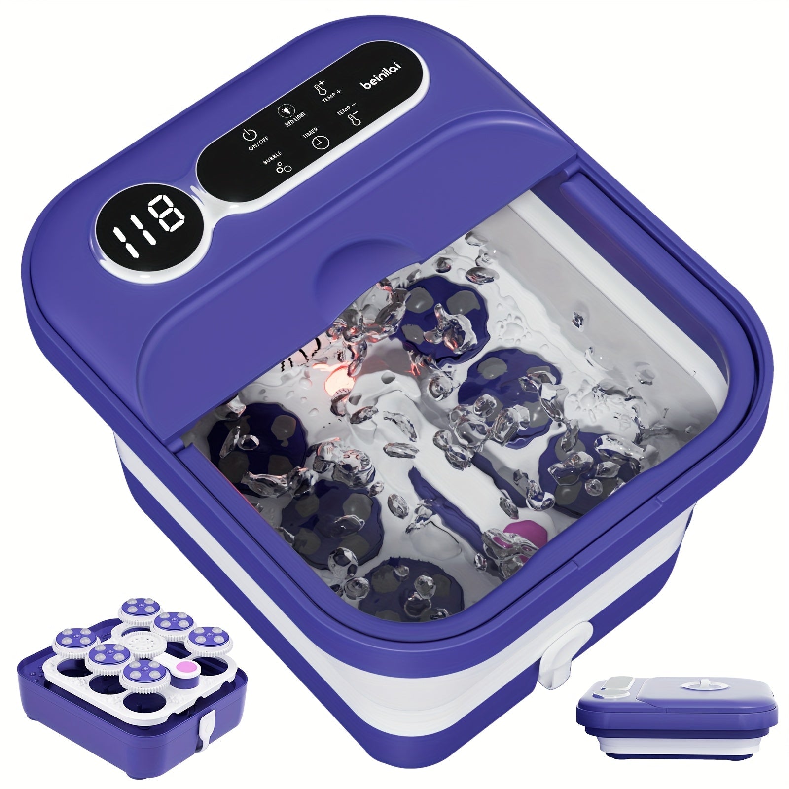 Collapsible Foot Spa & Massager — Heated Bath, Rollers, Bubbles & Timer