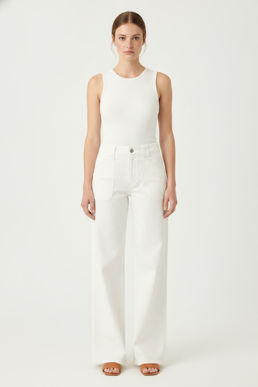 White high-waisted wide-leg jeans studio catalog view