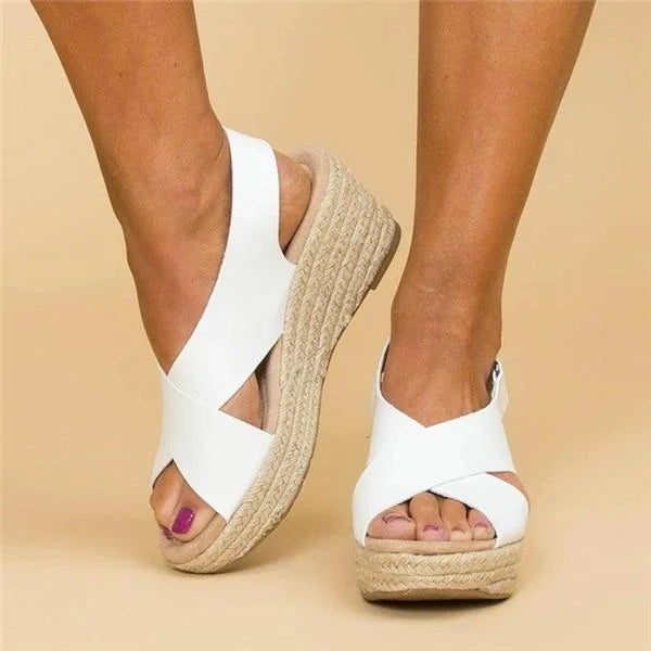 Comfort wedge espadrille sandals - white