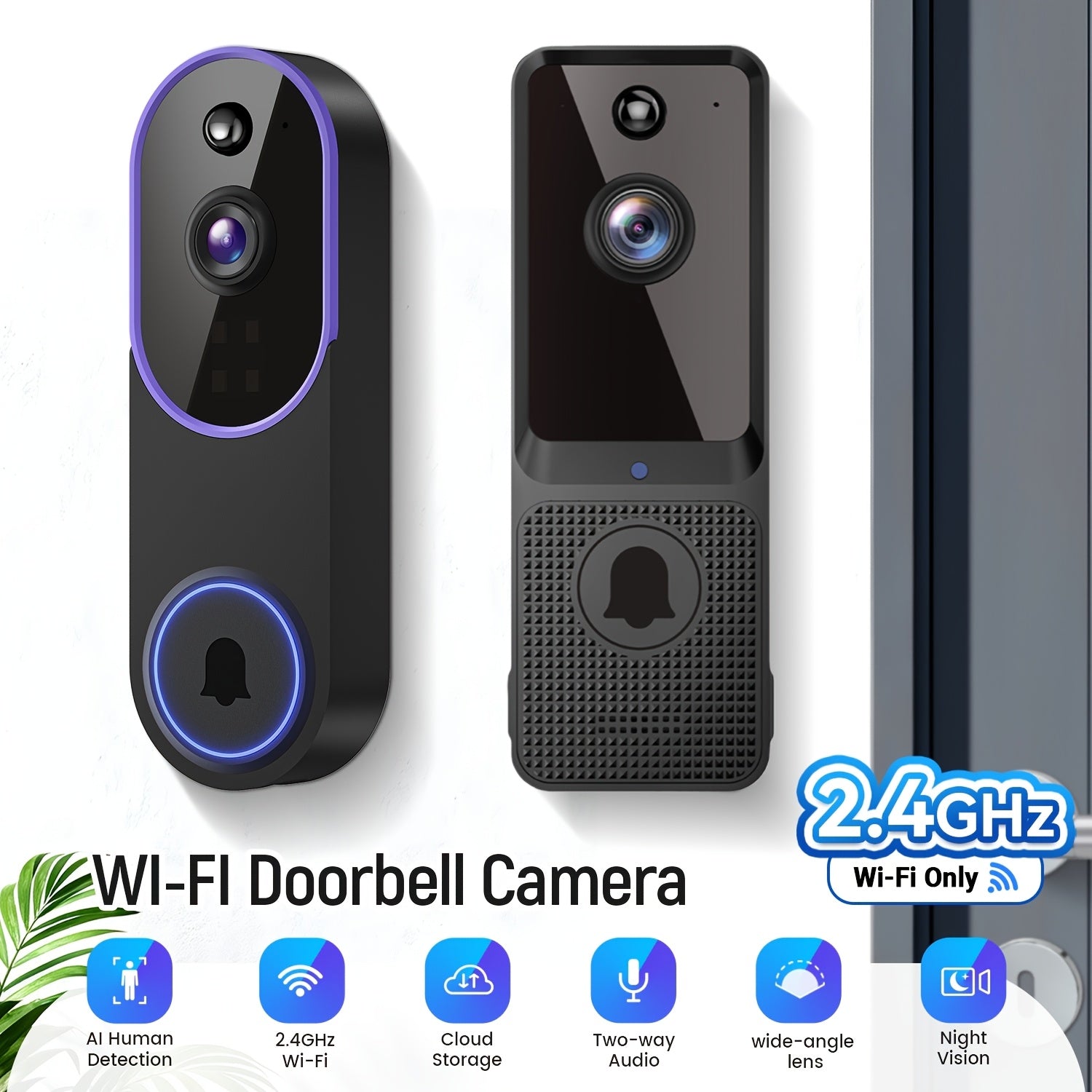 2K Wide-Angle Video Doorbell — 166° View, AI Detection, Wireless