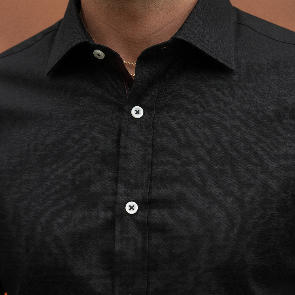 Men's Long-Sleeve Button-Up Shirt with Contrast Buttons
