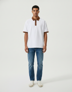 Men's breathable short-sleeve knit polo shirt detail