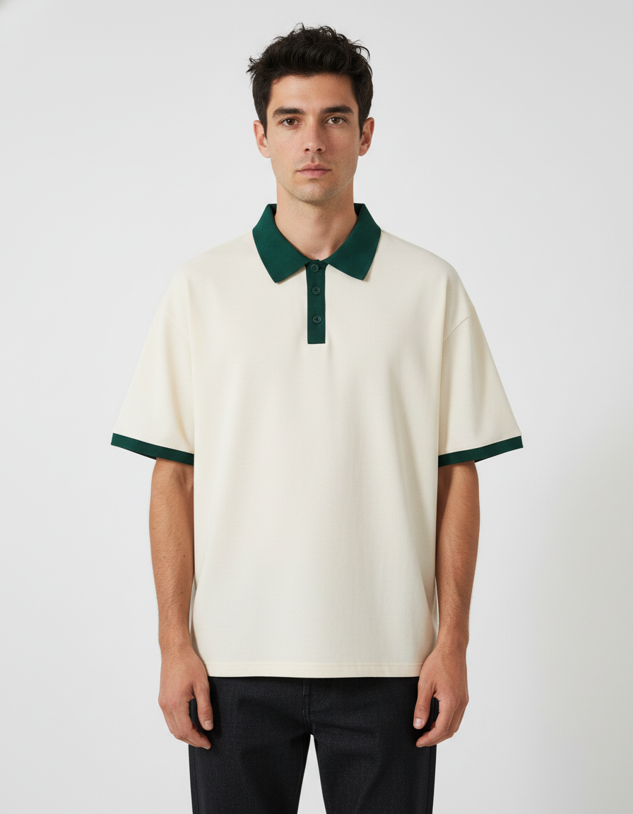 Men's breathable short-sleeve knit polo shirt detail
