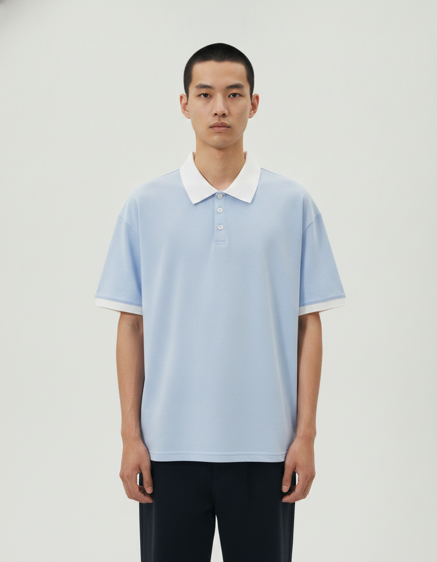 Men's breathable short-sleeve knit polo shirt detail