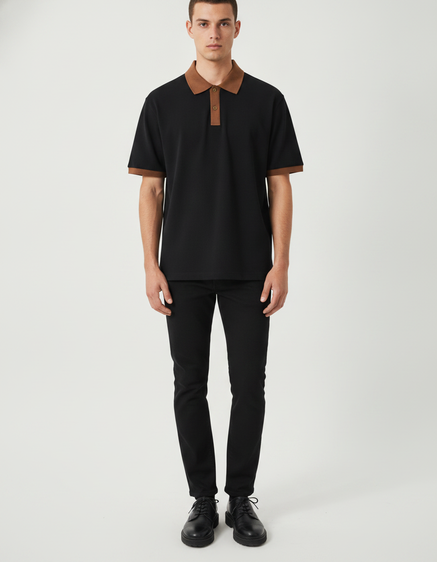 Men's breathable short-sleeve knit polo shirt detail