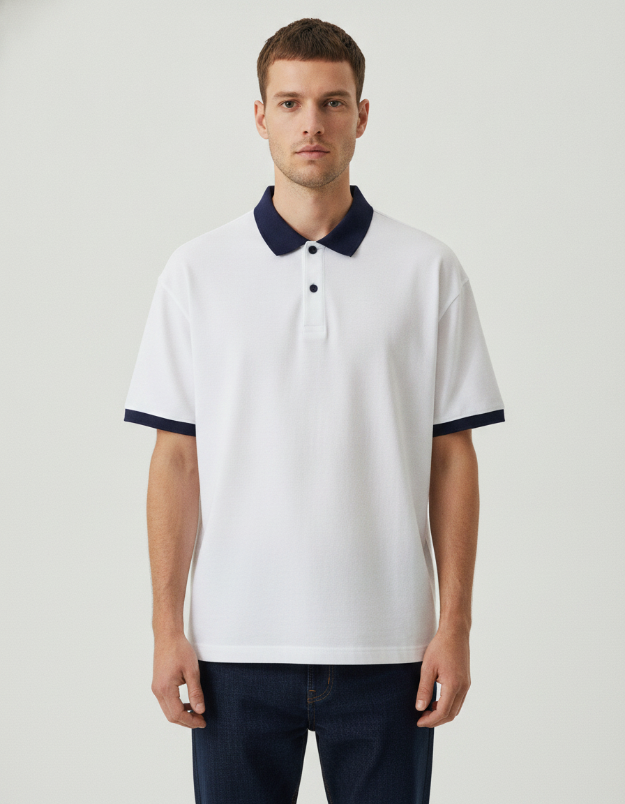 Men's breathable short-sleeve knit polo shirt detail