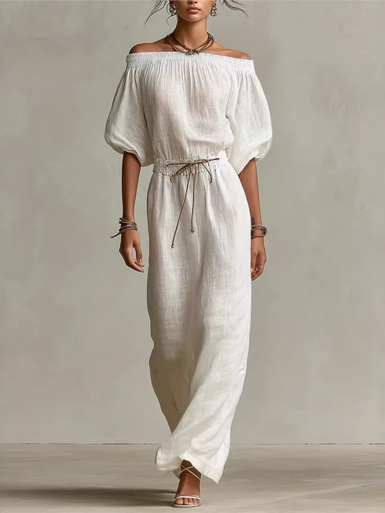 Model in side-slit tunic midi dress