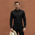 Men's Long-Sleeve Button-Up Shirt with Contrast Buttons