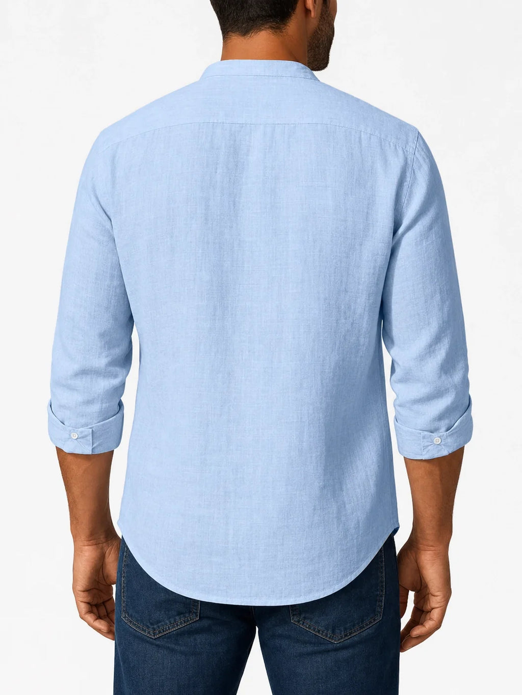Men's Shirt – Long Sleeve Mandarin Collar Breathable Casual...