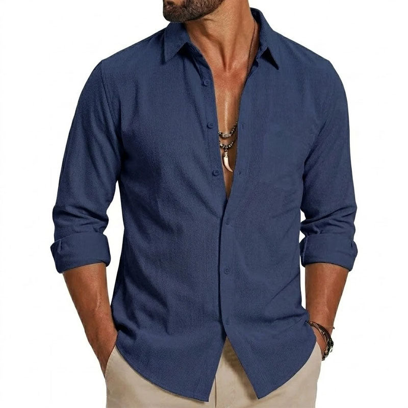 Dark Blue slim-fit button-up shirt