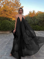 Deep Red V-neck chiffon maxi dress