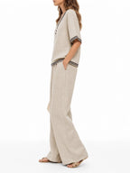 Women's linen two-piece set, side view