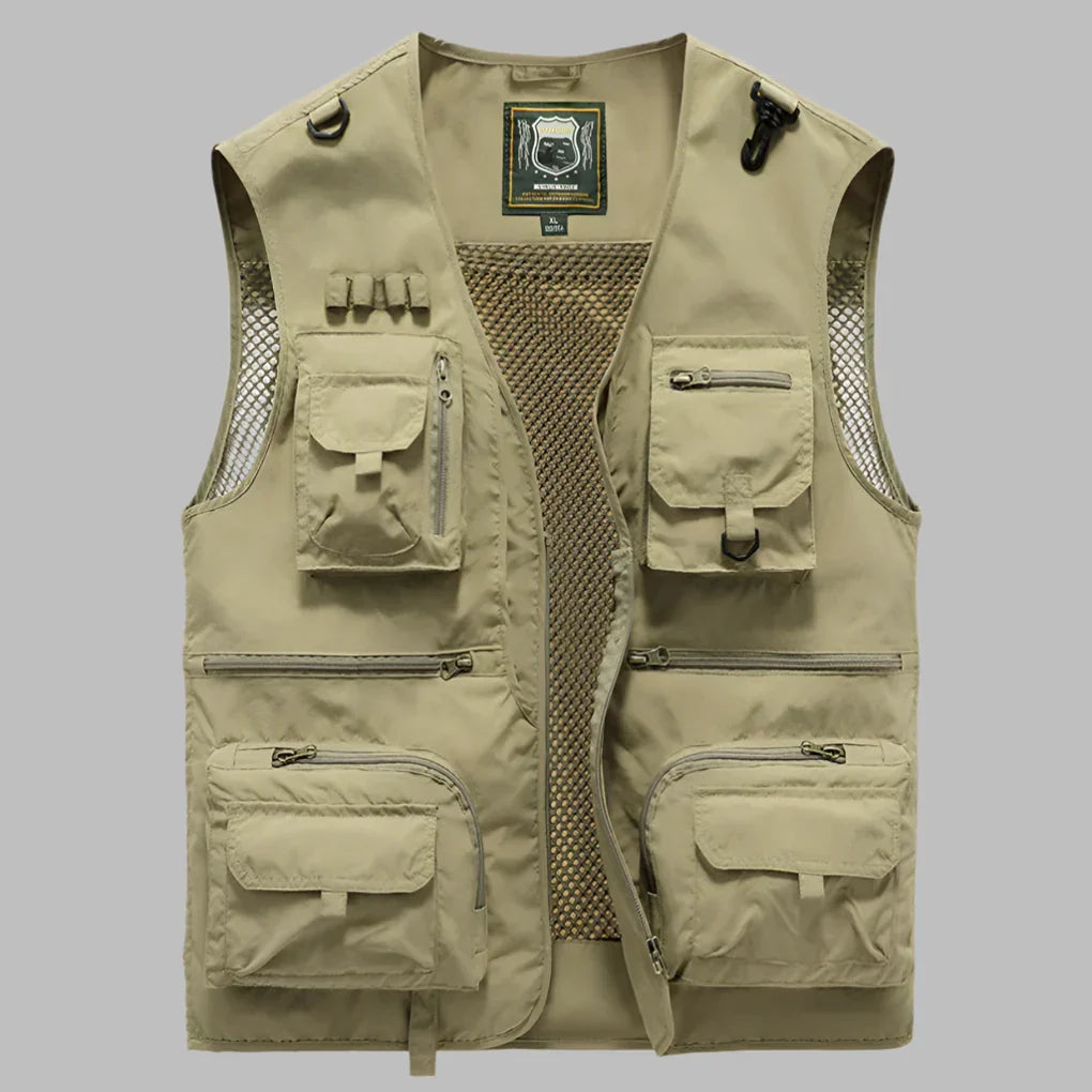 Multi-Pocket Utility Vest in Khaki