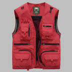 Multi-Pocket Utility Vest in Red