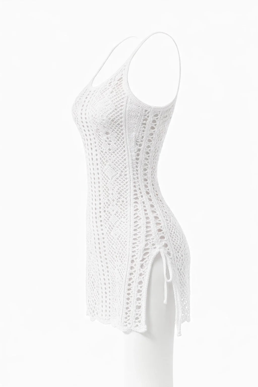 Women's Crochet Hollow Out Beach Cover-Up Dress – Split Hem Boho...